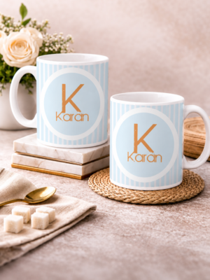 Personalized Pastel Blue Monogram Ceramic Mug with Custom Name & Initial | Premium Coffee Mug