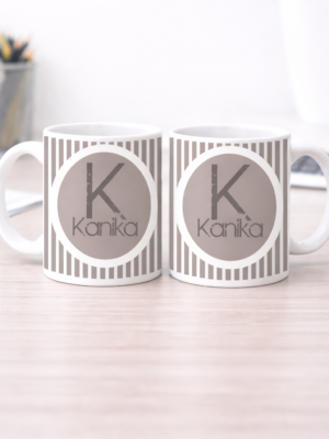 Personalized Taupe Monogram Ceramic Mug with Custom Name | Minimalist Custom Coffee Mug