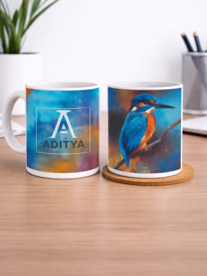 Coffee Mug with a Base Design of a Bird , Which can be Personalized By Name