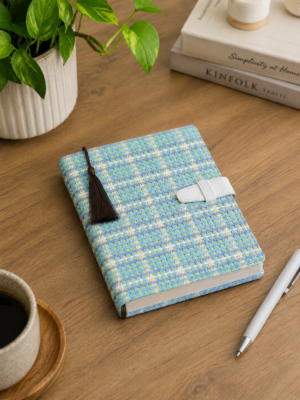 A5 Size Notebook with a Jute Cover in Sky Blue Color
