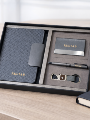 Premium 4-Piece Executive Gift Set – Notebook, Pen, Card Holder & Keychain