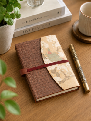 Gift set Of Notebook with Brown Jute & PU Cover and A Metal Pen with OM Embossed on it
