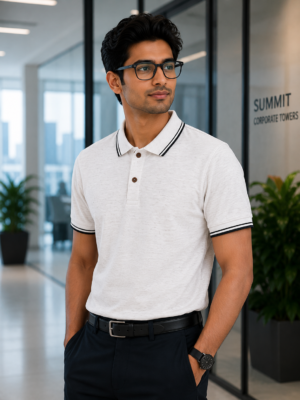 100% Cotton White Polo T-Shirt with Black Double Tipping | Premium Corporate Polo T-Shirt