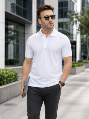 Solid White Cotton Polo T-Shirt