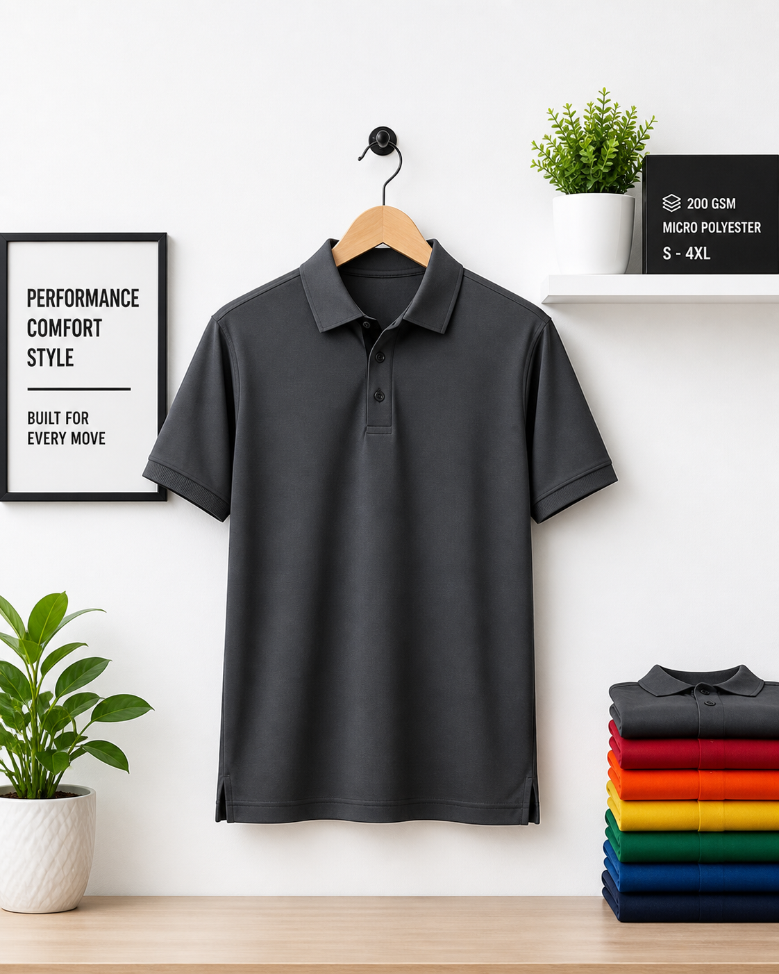 Premium Charcoal Grey SAP Matte Polyester Polo T-Shirt