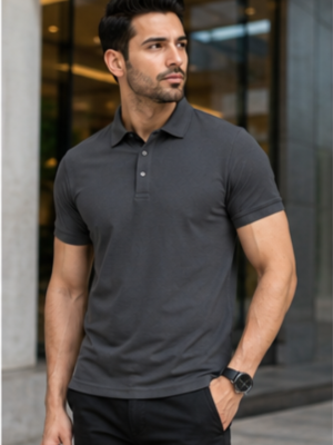 Premium Charcoal Grey SAP Matte Polyester Polo T-Shirt