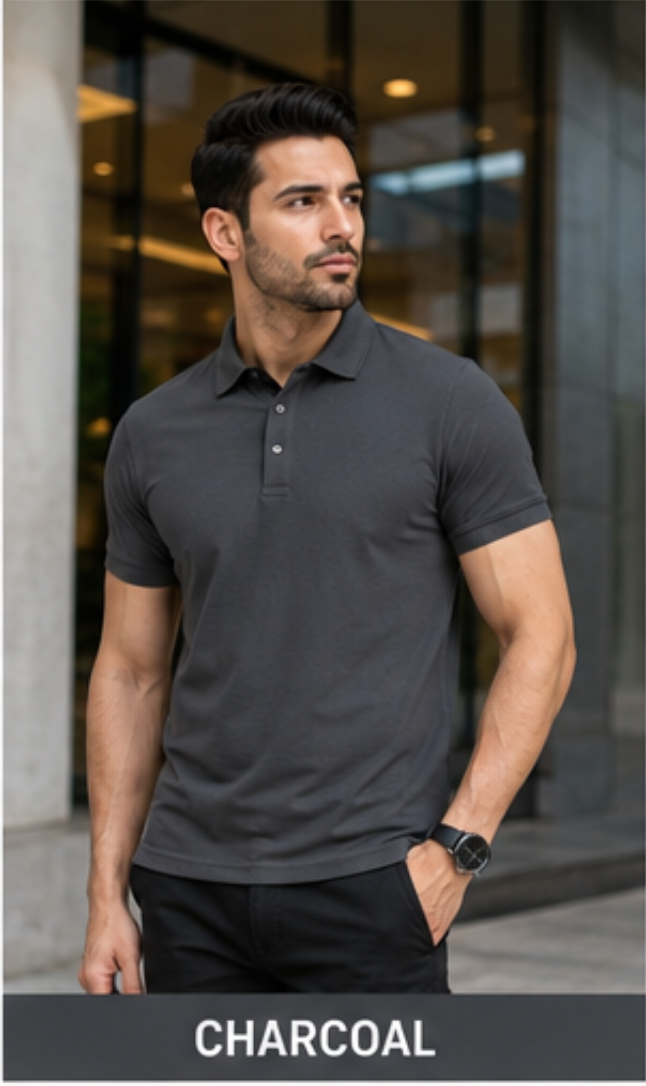 Premium Charcoal Grey SAP Matte Polyester Polo T-Shirt