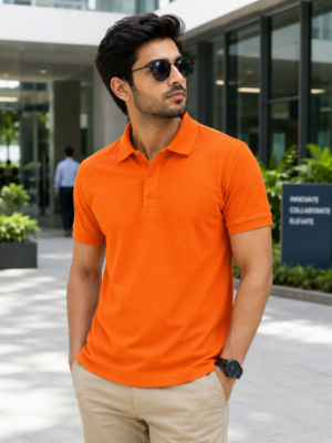 Solid Orange Cotton Polo T-Shirt