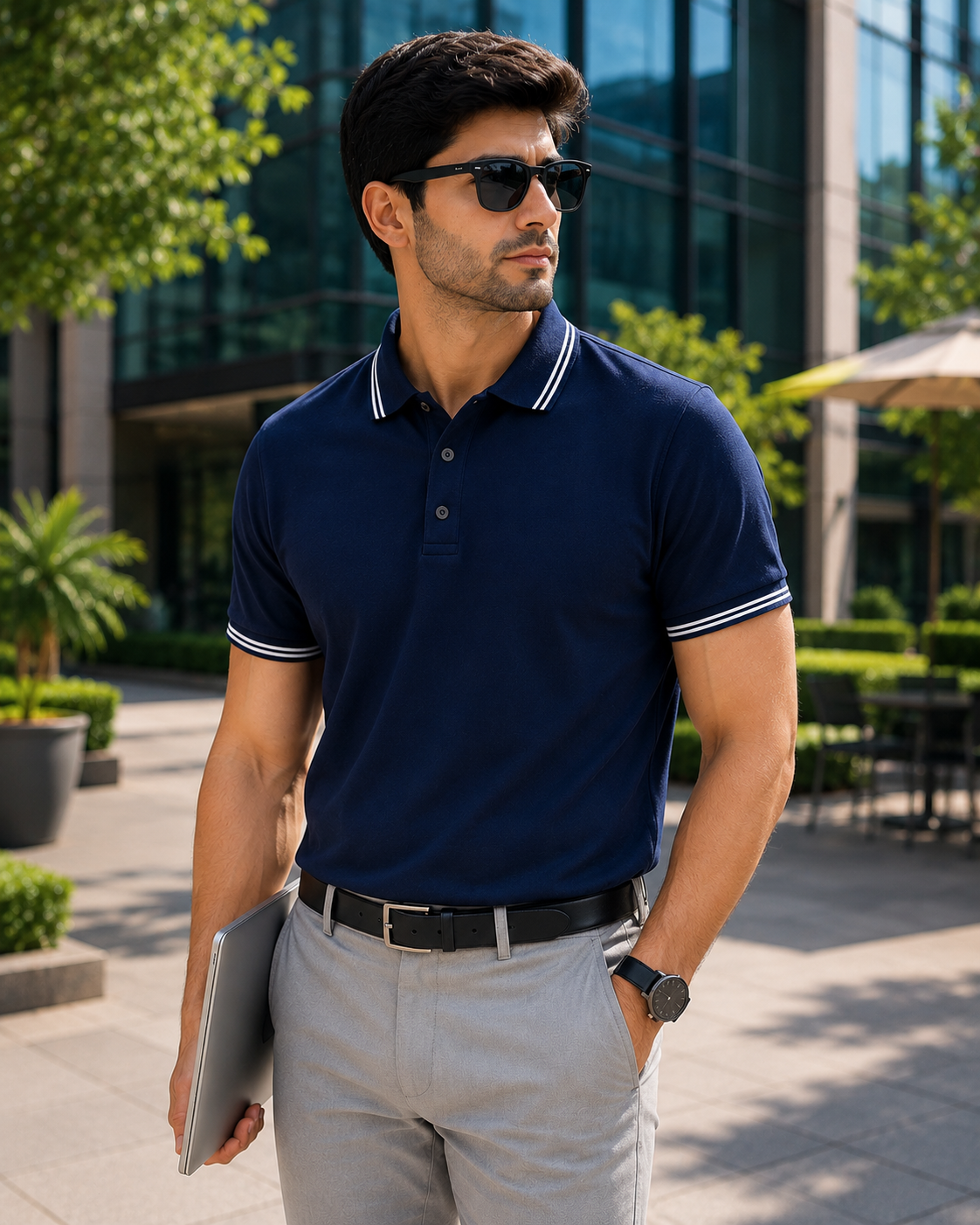 100% Cotton Navy Blue Polo T-Shirt with White Double Tipping | Premium Corporate Polo T-Shirt