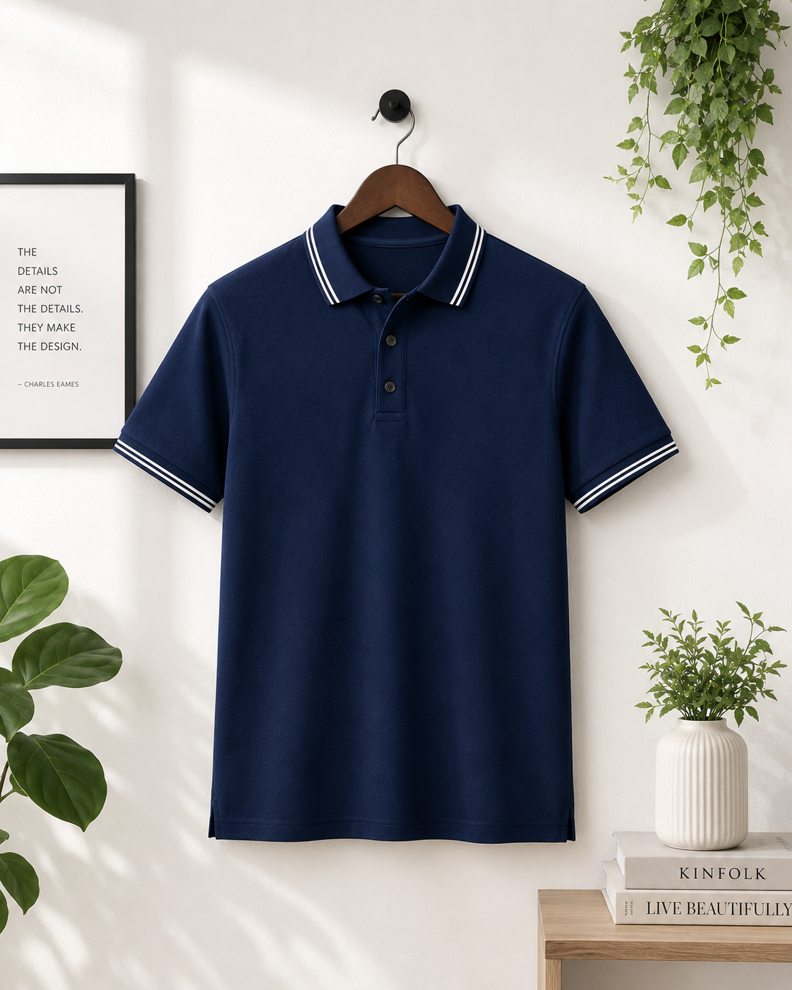 100% Cotton Navy Blue Polo T-Shirt with White Double Tipping | Premium Corporate Polo T-Shirt - Image 2