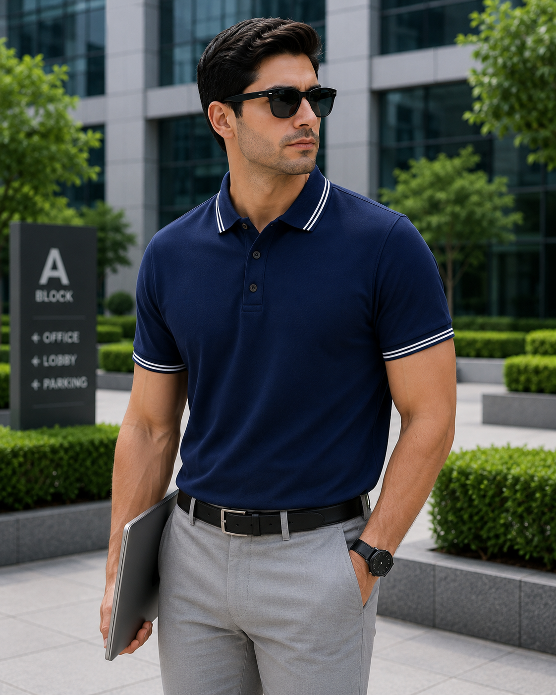 100% Cotton Navy Blue Polo T-Shirt with White Double Tipping | Premium Corporate Polo T-Shirt - Image 3