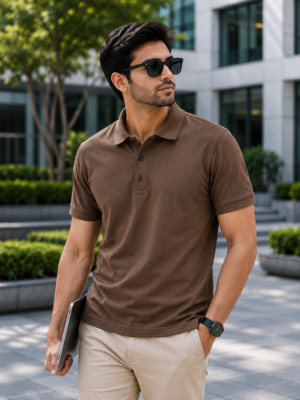 Solid Cocoa Brown Cotton Polo T-Shirt