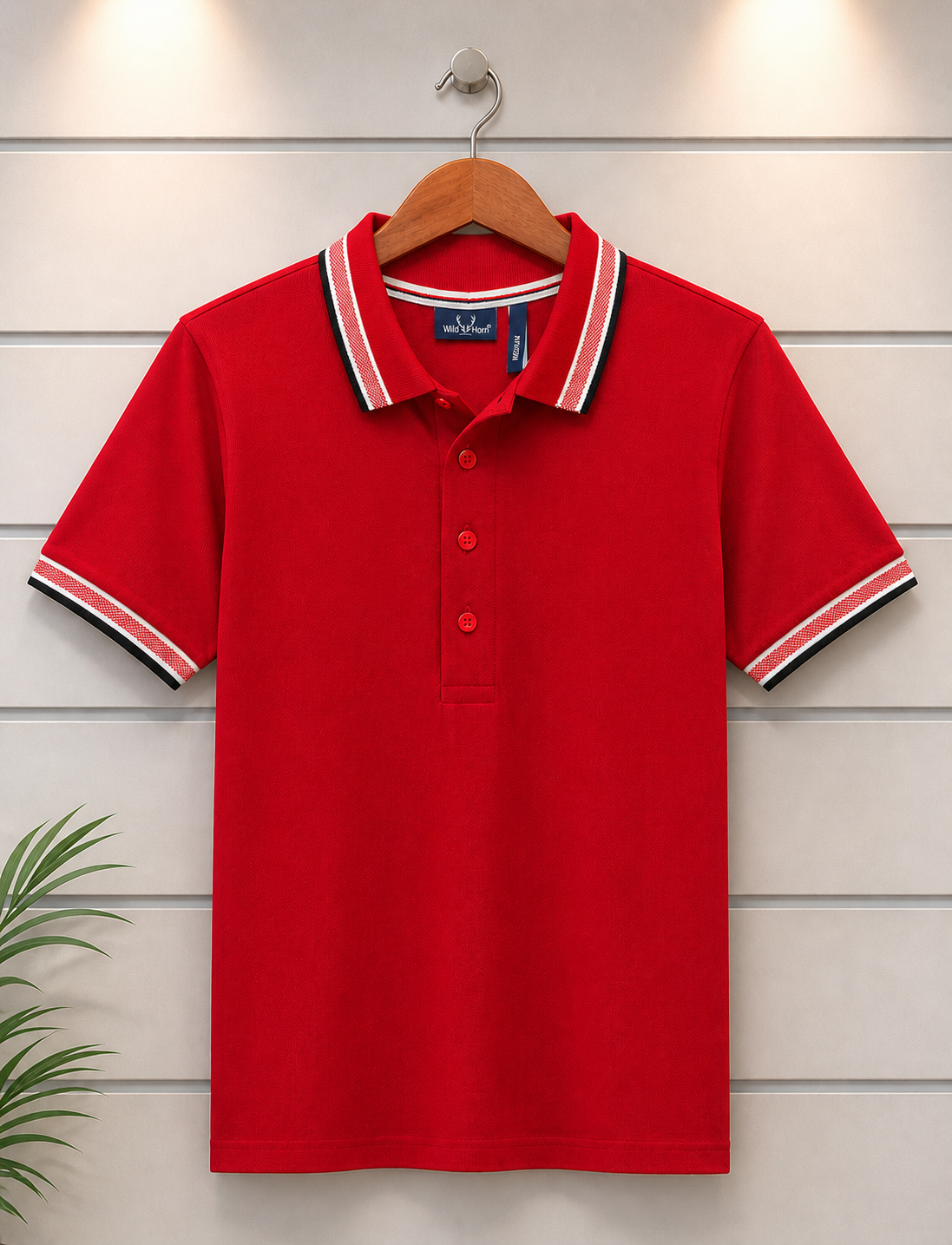 Premium Red 100% Cotton Polo T-Shirt with Grey Jacquard Collar & Sleeve Rib | Corporate Polo T-Shirt - Image 2