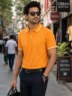 100% Cotton Light Orange Polo T-Shirt with White Double Tipping | Premium Corporate Polo T-Shirt