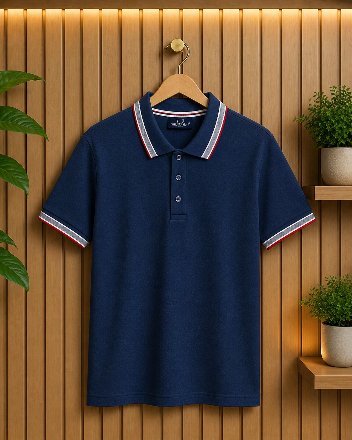 Premium Stone Blue 100% Cotton Polo T-Shirt with Grey & Red Jacquard Collar & Sleeve Rib | Corporate Polo T-Shirt - Image 3