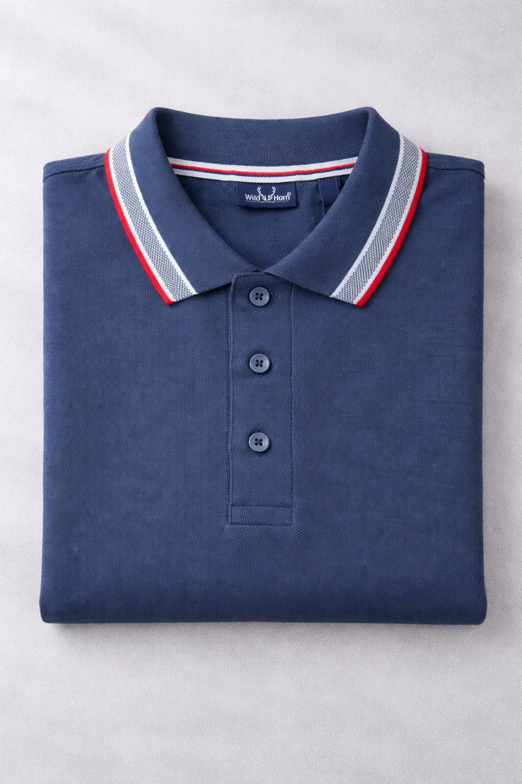 Premium Stone Blue 100% Cotton Polo T-Shirt with Grey & Red Jacquard Collar & Sleeve Rib | Corporate Polo T-Shirt - Image 4