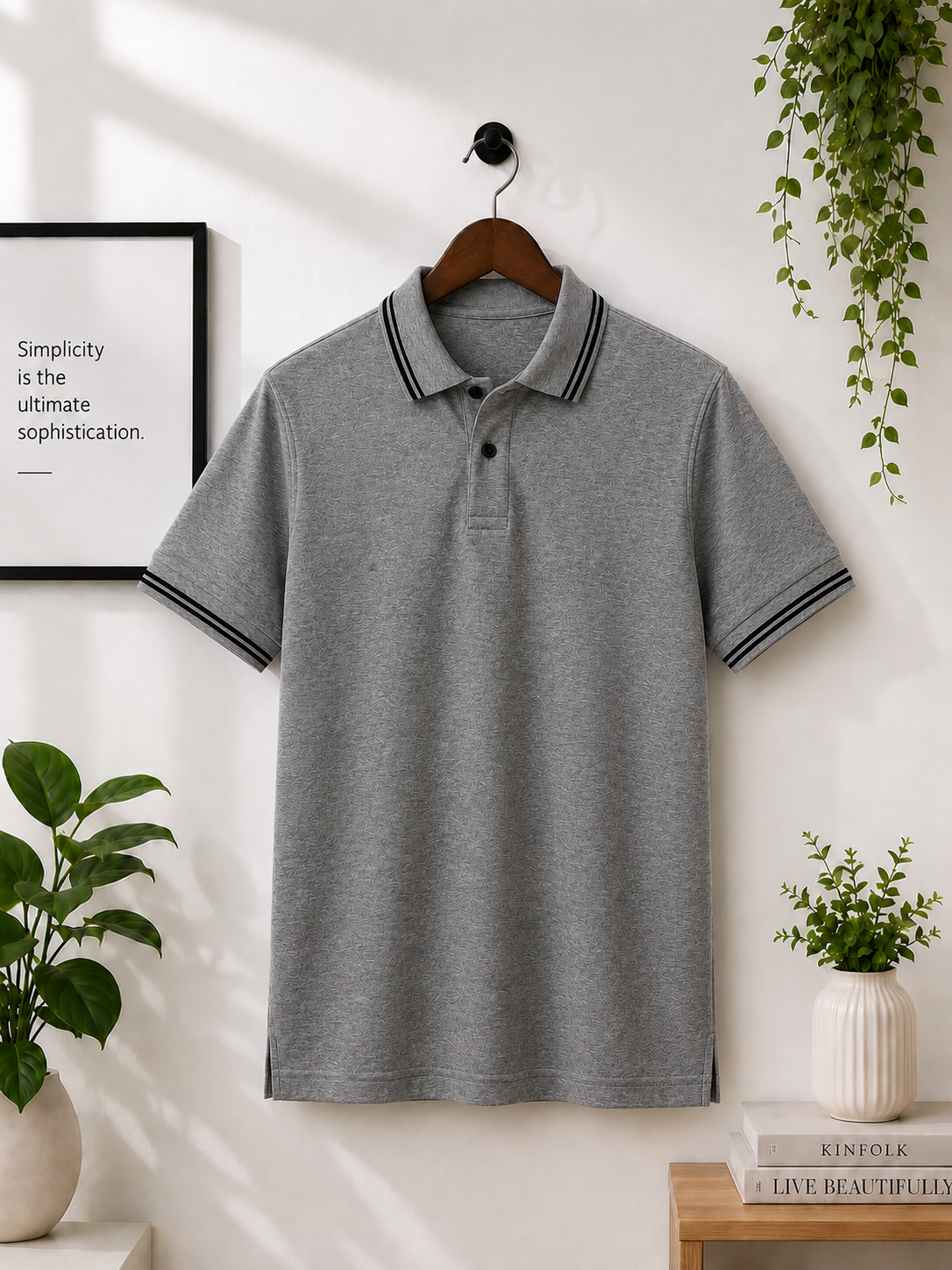 100% Cotton Grey Melange Polo T-Shirt with Black & White Double Tipping | Premium Corporate Polo T-Shirt - Image 2