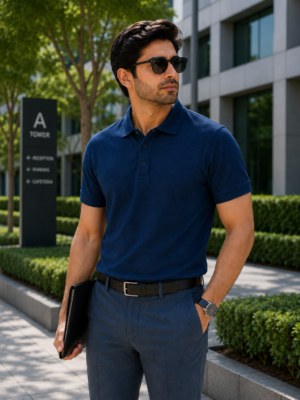 Solid Navy Blue Cotton Polo T-Shirt