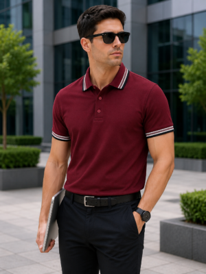 Premium Maroon 100% Cotton Polo T-Shirt with Jacquard Collar & Sleeve Rib | Corporate Polo T-Shirt