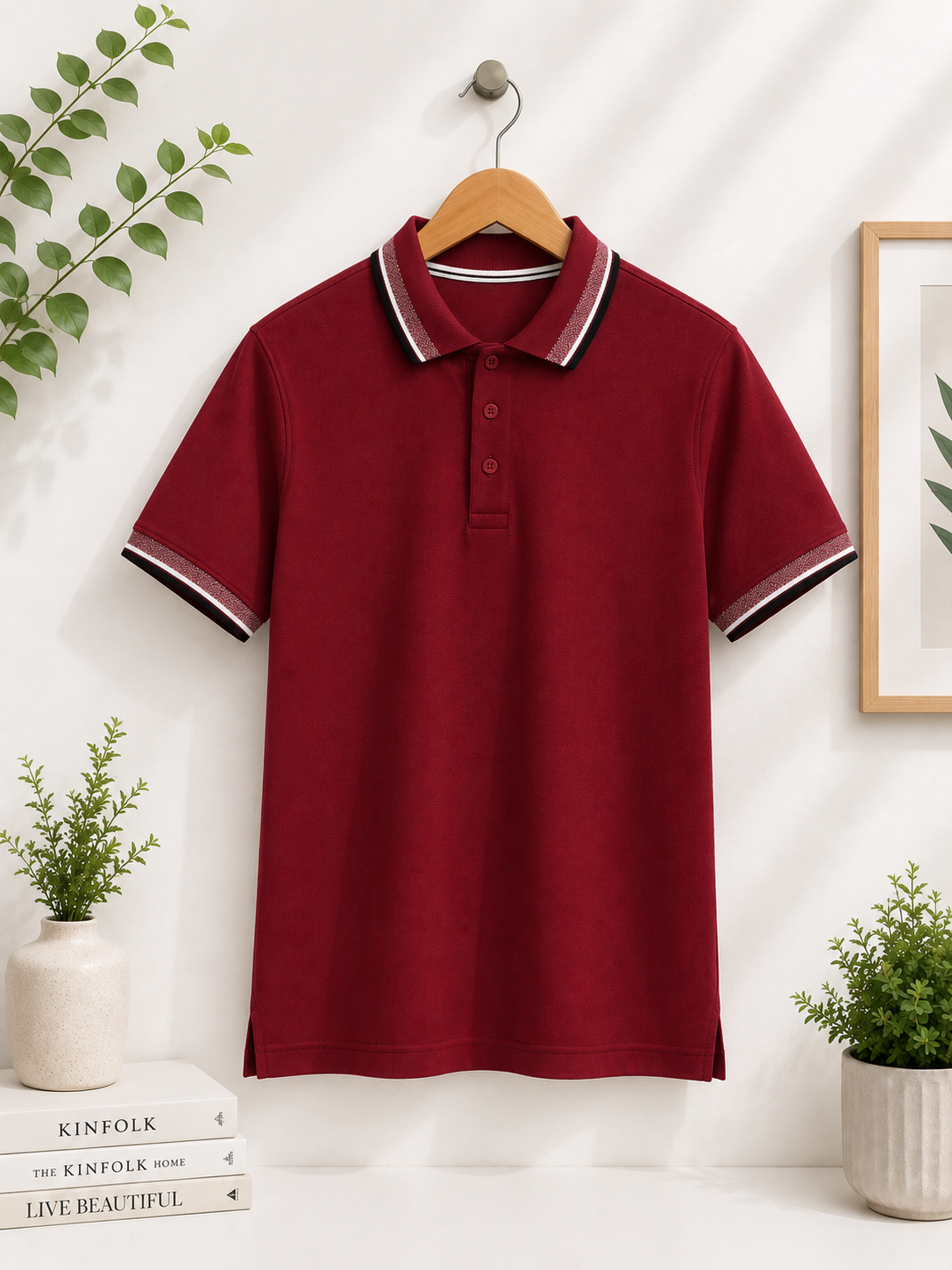 Premium Maroon 100% Cotton Polo T-Shirt with Jacquard Collar & Sleeve Rib | Corporate Polo T-Shirt - Image 2