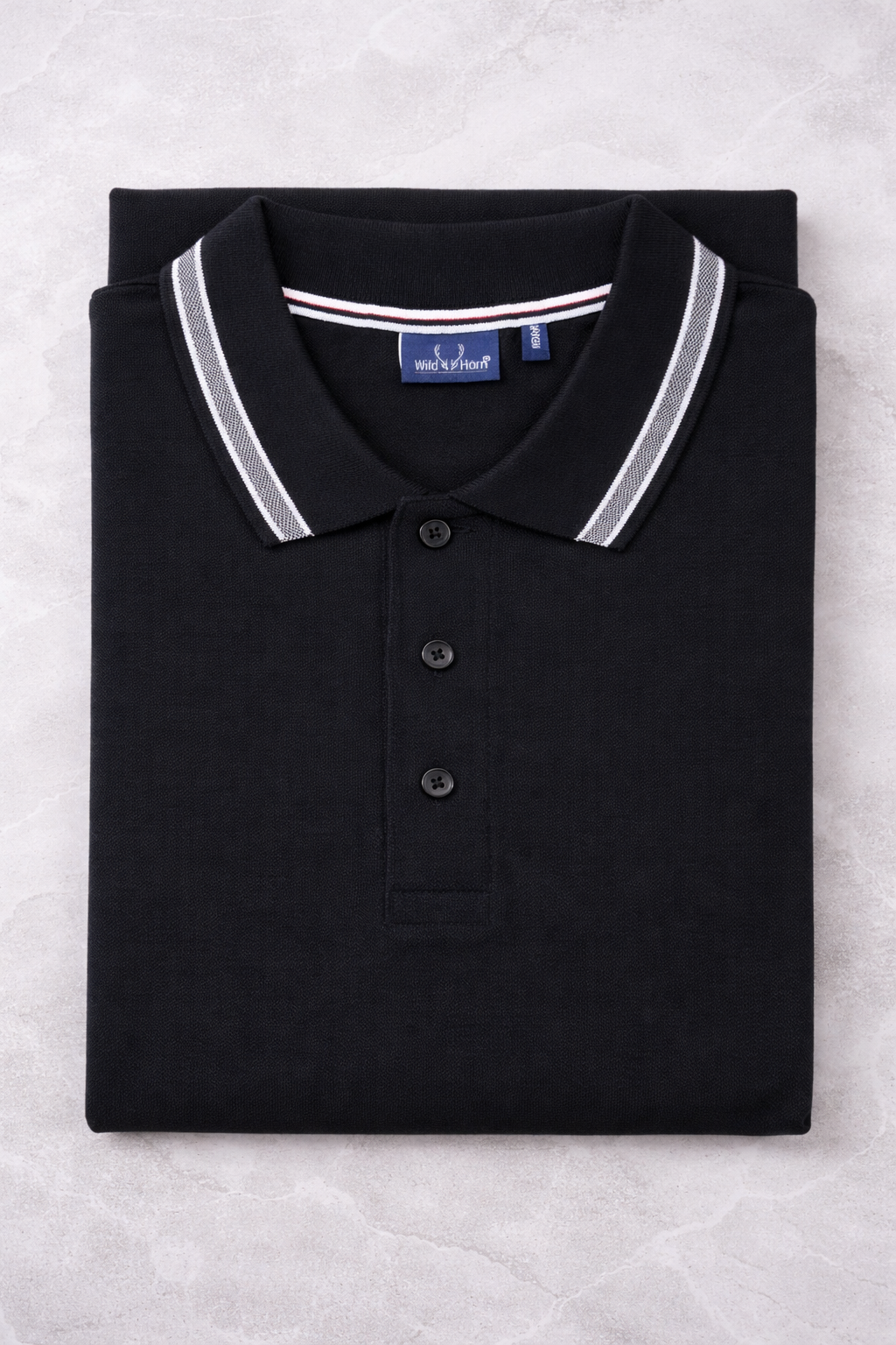 Premium Black 100% Cotton Polo T-Shirt with Grey Jacquard Collar & Sleeve Rib | Corporate Polo T-Shirt - Image 2