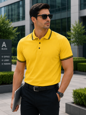 100% Cotton Yellow Polo T-Shirt with Black Double Tipping | Premium Corporate Polo T-Shirt
