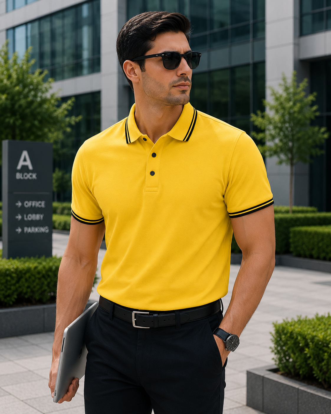 100% Cotton Yellow Polo T-Shirt with Black Double Tipping | Premium Corporate Polo T-Shirt
