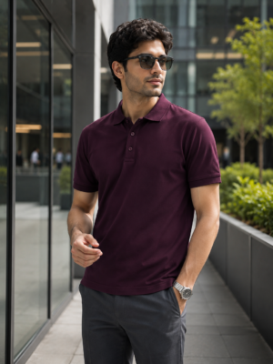 Solid Wine Cotton Polo T-Shirt