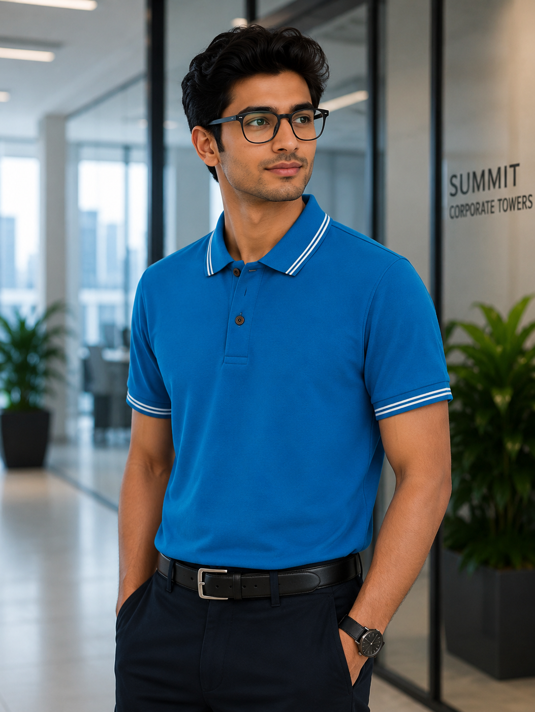 100% Cotton Royal Blue Polo T-Shirt with White Double Tipping | Premium Corporate Polo T-Shirt - Image 2