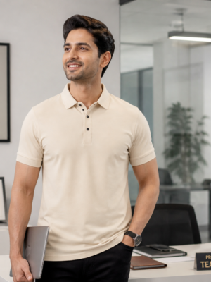 Premium Beige SAP Matte Polyester Polo T-Shirt