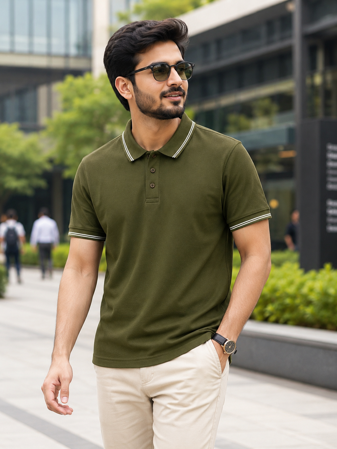100% Cotton Olive Green Polo T-Shirt with White Double Tipping | Premium Corporate Polo T-Shirt