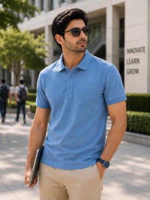 Solid Sky Blue Cotton Polo T-Shirt