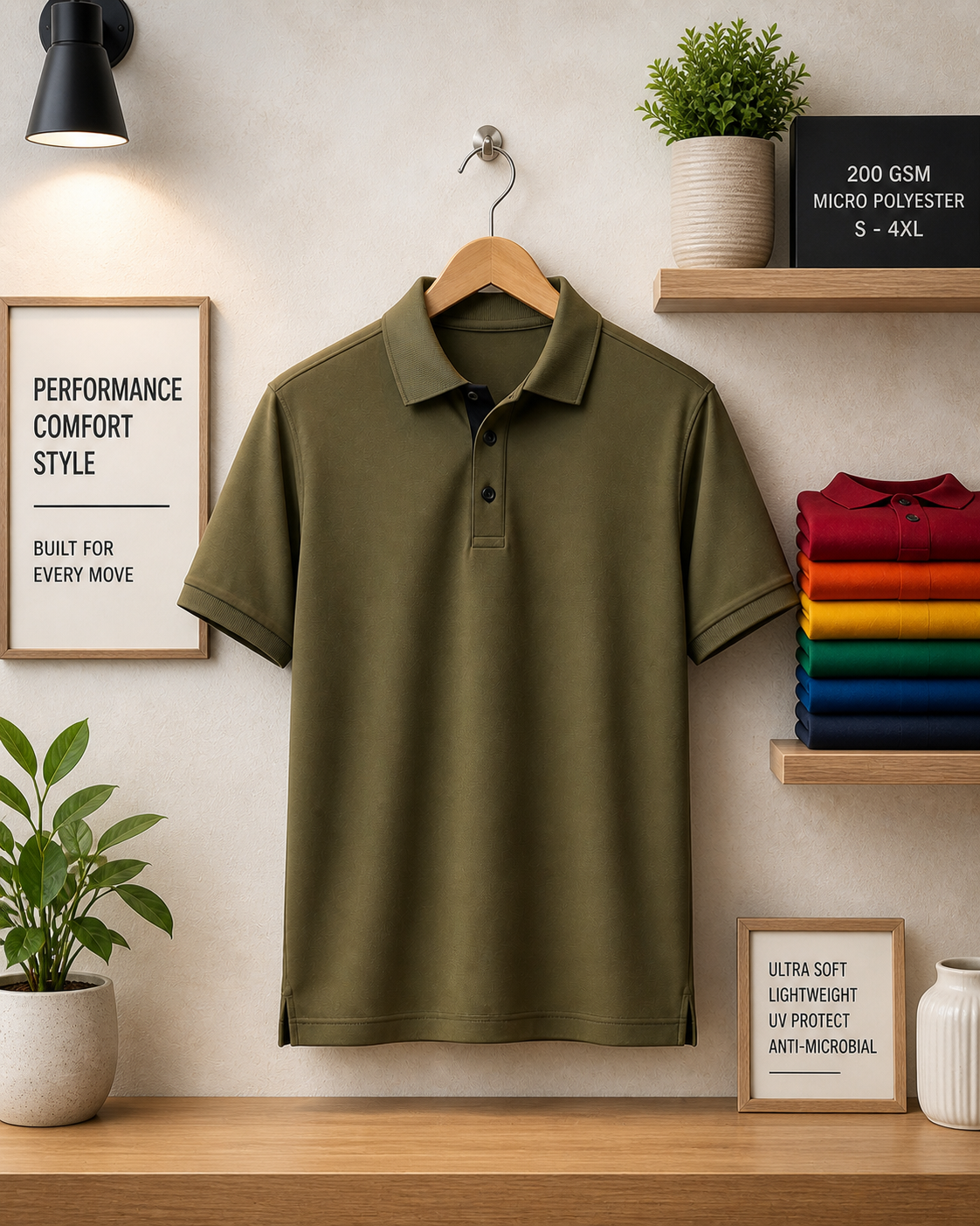 Premium Military Green SAP Matte Polyester Polo T-Shirt