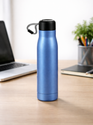 Premium Personalized Metallic Blue Stainless Steel Water Bottle 500 ml with Carry Loop