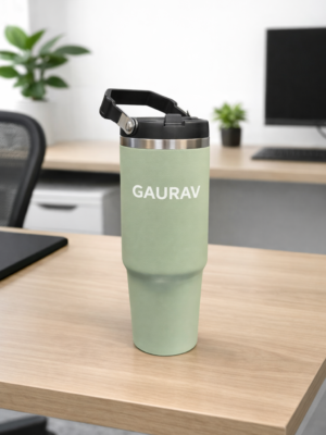 Personalized Sage Green Insulated Travel Tumbler 900 ml Stainless Steel Hot and Cold Bottle