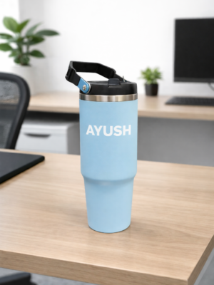Personalized Sky Blue Insulated Travel Tumbler 900 ml Stainless Steel Hot and Cold Cup
