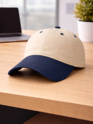 Beige Navy Blue Brushed Cotton Cap