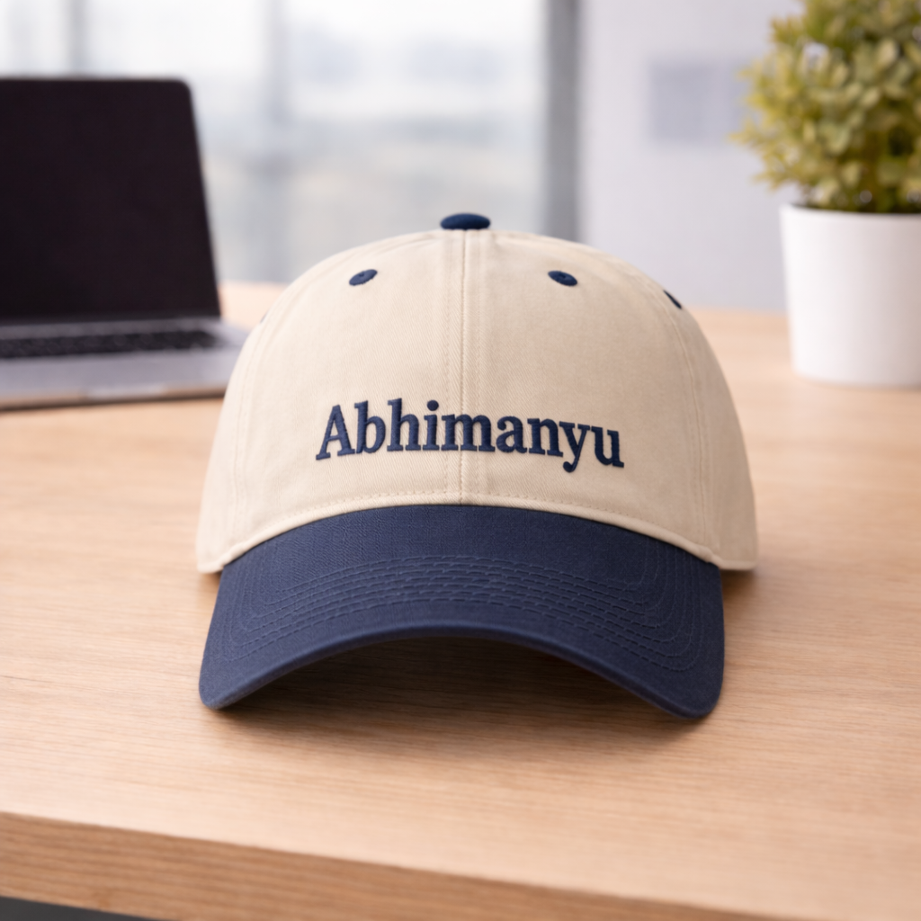 Beige Navy Blue Brushed Cotton Cap
