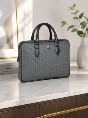 Grey Woven Look PU Laptop Bag for Men and Women