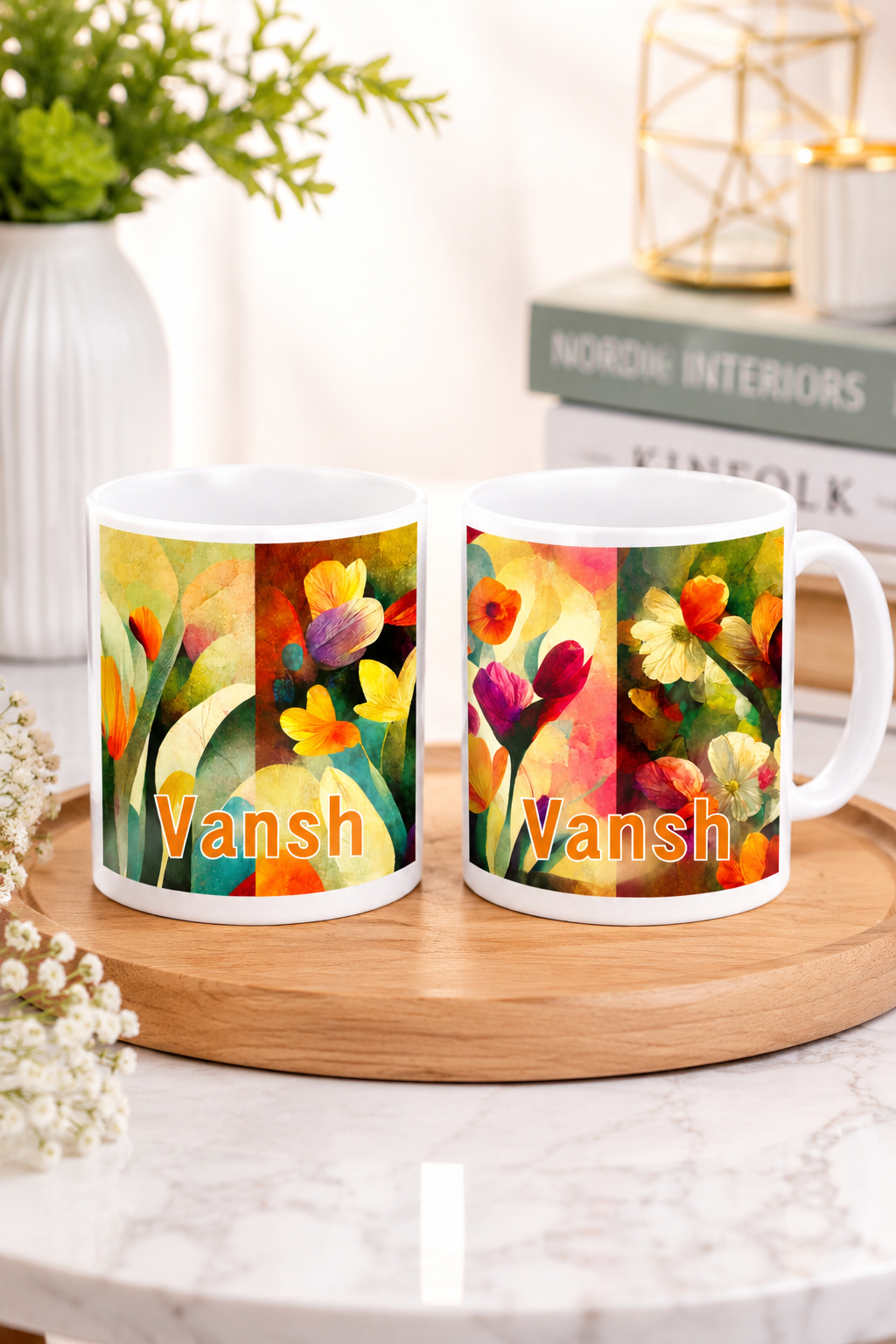 Personalized Floral Name Mug with Custom Name Printing