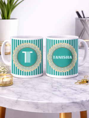 Personalized Teal Monogram Name Mug with Custom Name and Initial
