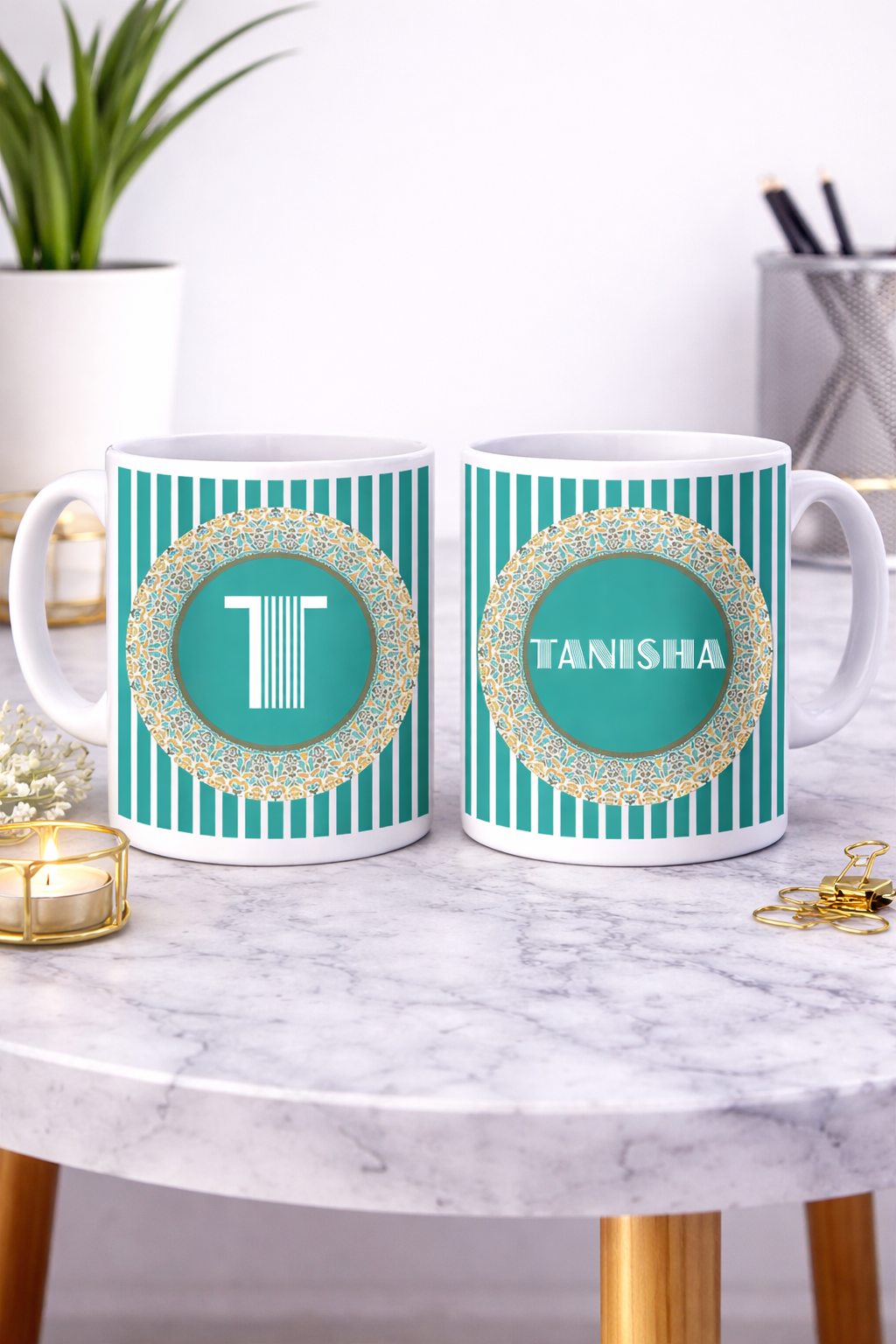 Personalized Teal Monogram Name Mug with Custom Name and Initial
