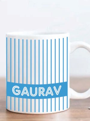 Personalized Blue Stripe Name Mug with Custom Name