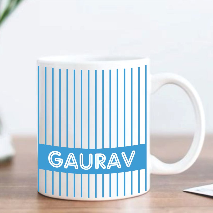 Personalized Blue Stripe Name Mug with Custom Name
