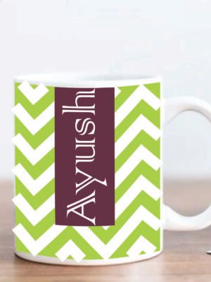 Personalized Green Chevron Stoneware Mug with Name