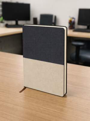 Personalized A5 Black and Beige Executive Notebook with custom name engraving