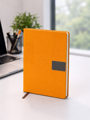 Personalized A5 Vibrant Orange Executive Notebook with custom name engraving