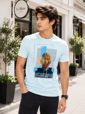 White Cotton Graphic Printed T-Shirt for Men