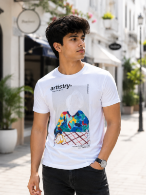 White Graphic T-Shirt for Men in 100% Cotton