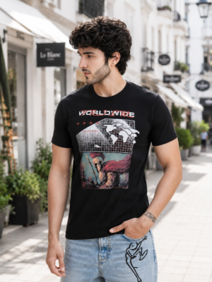 Black Graphic T-Shirt for Men in 100% Cotton